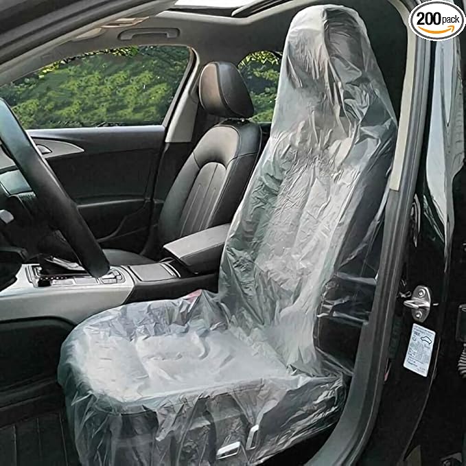 JESUNK 200 Pieces Disposable Seat Covers, Car Disposable Universal Plastic Seat Covers for Airplane Seats, Salon Chairs, Restaurant Seats, Bus Seats & More