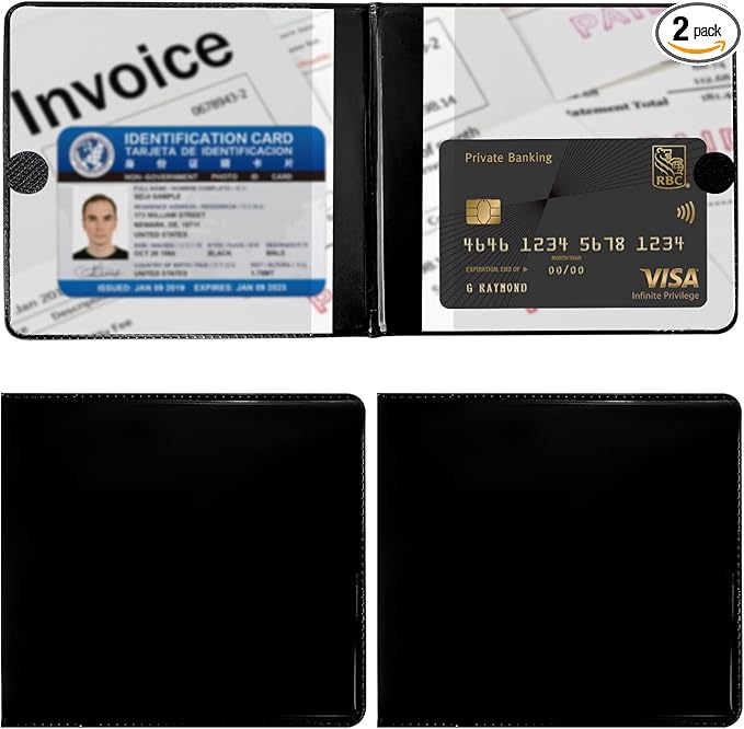 Ziciner 2PCS Car Registration and Insurance Holder, 5.2"× 4.7" Premium Auto Glove Box Organizer with Closure, Essential Vehicle Document Holder for Card, Driver License (Black)