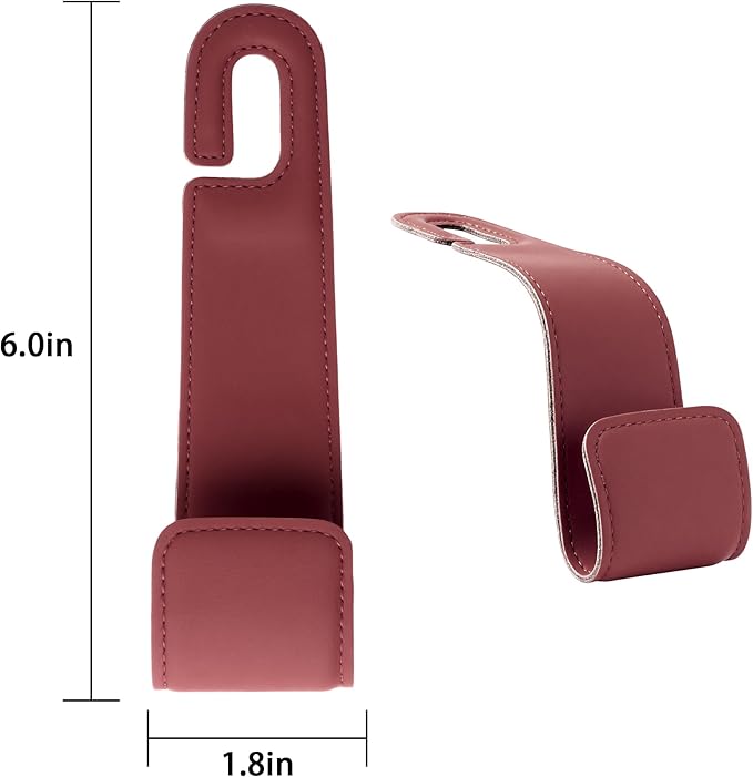 Romiona Leather Car Purse Hooks with Larger Strap Holder Purse Hook Purse Holder for car car seat Back Hooks Automotive seat Back Organizer headrest Hooks for Bags and Purse (Red, 2pcs)