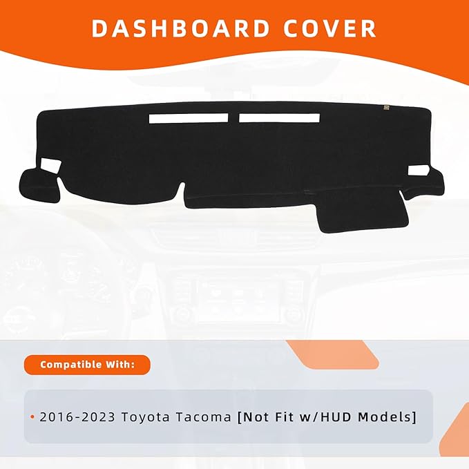 KEYOOG Dashboard Cover Dash Mat Fit for to-yota Tacoma 2023-2016 (Without HUD Models),Car Dash Board Mat Anti-Glare Carpet,Non-Slip Pad Sunshield Protector (Black)