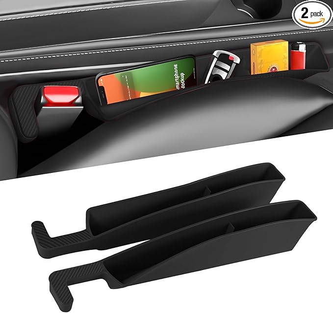 2PCS Car Seat Gap Filler Organizer, Car Seat Organizer, Multifunctional Seat Gap Storage Box for Phone Key, Fill The Gap & Stop Things from Dropping, Universal for Most Vehicles (Black)