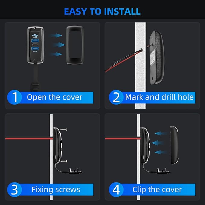 2PCS 3 Ports 12V RV USB Outlet 72W, 2PCS Type-C PD3.0 Quick Charge & Dual QC3.0 Panel Wall Surface Mount, Automotive Car Multi-Port USB Socket Charger Adapter for RV Marine Boat Bus Camper ATV Truck