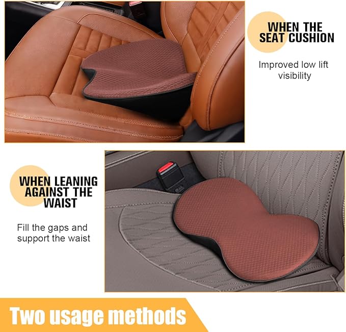 Car Seat Cushion, Memory Foam Sciatica & Lower Back Pain Relief Vehicle Chair Pillow for Driving, Breathable Automotive Seat Support Pad, Universal for SUV Sedan Truck (Brown)