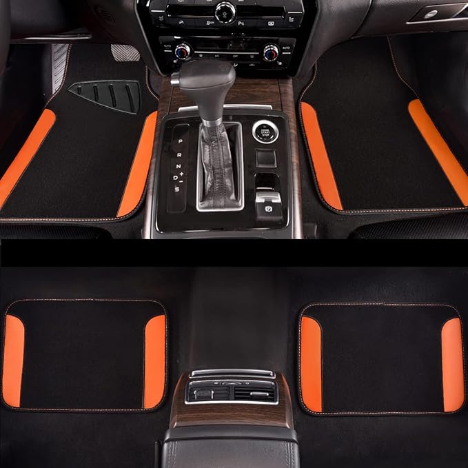 CAR PASS Waterproof Car Floor Mat, Universal Fit Car Mats with Driver Heel Pad, Leather Car Carpet, Anti-Slip Nibbed Backing Floor Mats for SUV, Vans,Sedan,Truck, Automotive Set for Women (Orange)