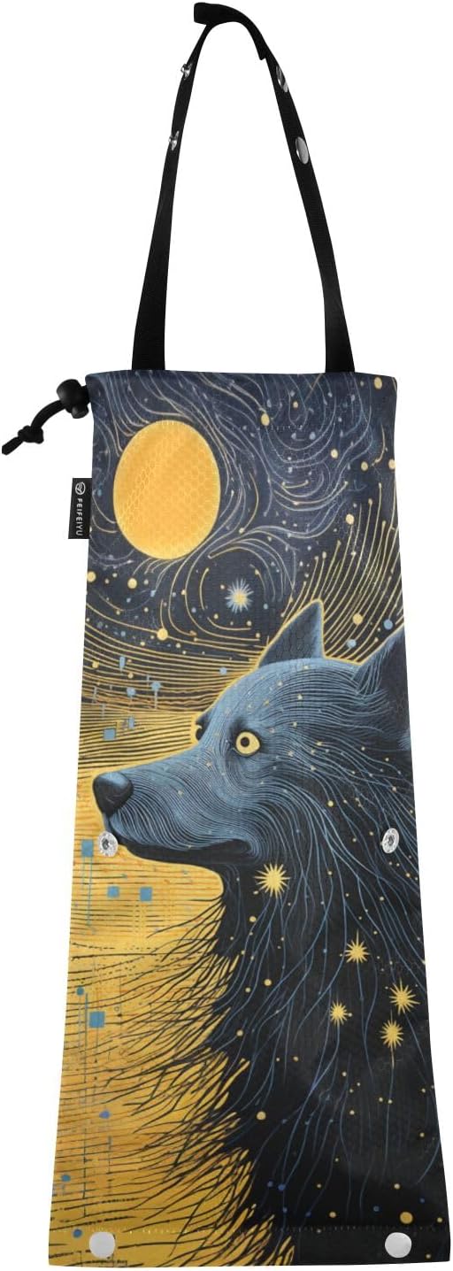 ALAZA Hanging Car Trash Bags Garbage Bag Trash Can for Back Seat Small Wolf 3 Washable Storage Bag Retractable 2 Pack