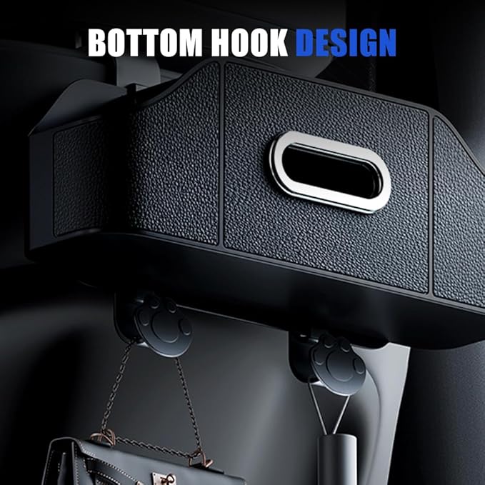 Multifunctional Car Back Seat Storage Organize with Tissue Holder, 2 Cup Holders and Purse Hooks, For Phones, Snacks, Drinks, Bags, Travel Storage (Orange)