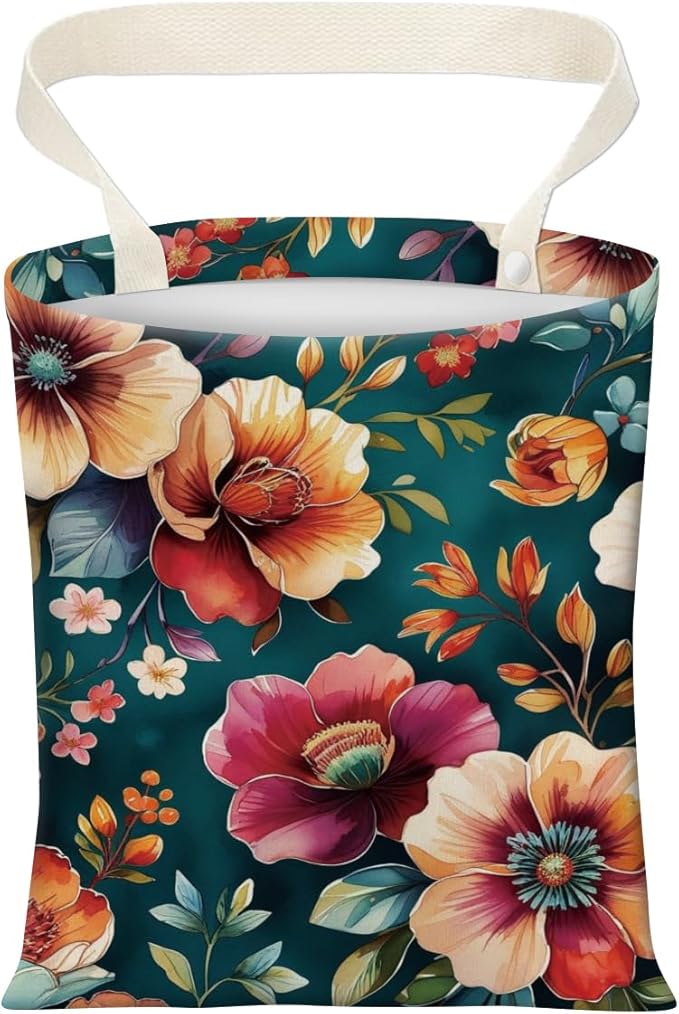 Cute Car Trash Can, Hanging Canvas Car Back Seat Organizer and Storage Bag, Funny Car Trash Bag for Travelling, Outdoor Colorful Flower