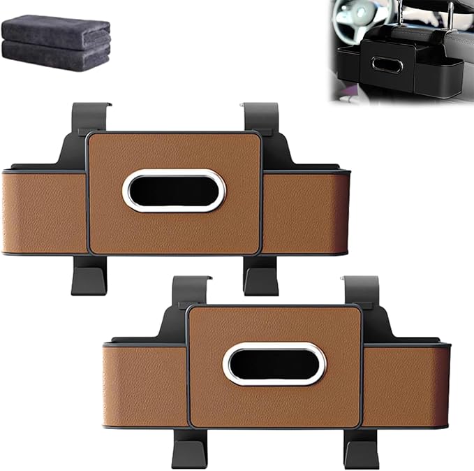 Car Organizers And Storage Box Behind Seat, Multifunctional Car Seat Back Storage Box, Large Capacity Backseat Hanging Organizer With Cup Holder & Hooks, For Road Trips & Daily Driving (Brown*2)
