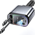4 in 1 Retractable Car Charger with Starry Light,69W USB-C Fast Car Charger, for iPhone 17/16/15/14/13/12/11, Android,Pixel,Cigarette Lighter Charger (Dual Cord USB-C)