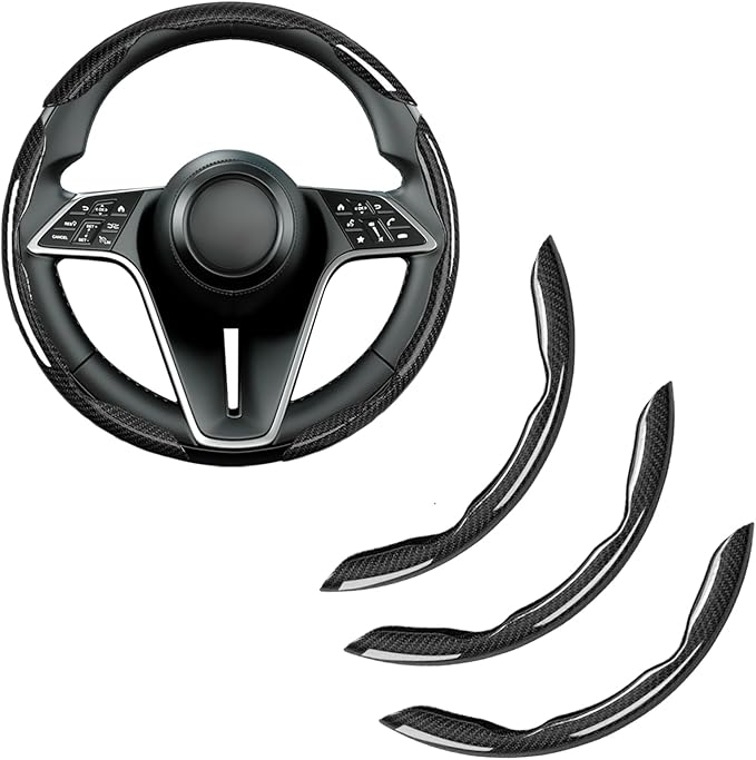 LevChall 3-Piece Carbon Fiber Steering Wheel Cover, Anti-Slip & Segmented Thin Design for Comfort Grip, Universal Fit 99% Cars SUV Truck,Black