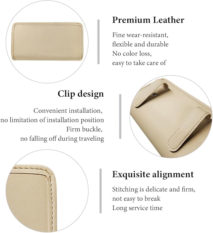 Car Trash Can, Leather Foldable Hanging Trash Bag, Multi-Function Mini Storage Box Garbage Can for Car Back Seats and Side Door, Beige