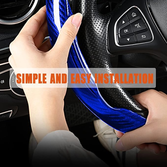 Steering Wheel Cover, 2PCS Segmented Steering Wheel Protector, Carbon Fiber Anti-Slip and Durable Car Accessory, Universal Fit for Most Cars，SUVs (Carbon Fiber Blue)