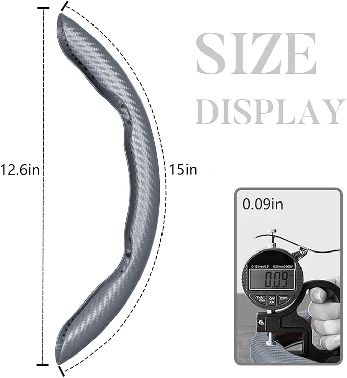 Carbon Fiber Steering Wheel Cover Anti-Slip Wrap Snap on Car Steering Wheel Accessories Grip 15 inch Universal 3pc Matte Gray