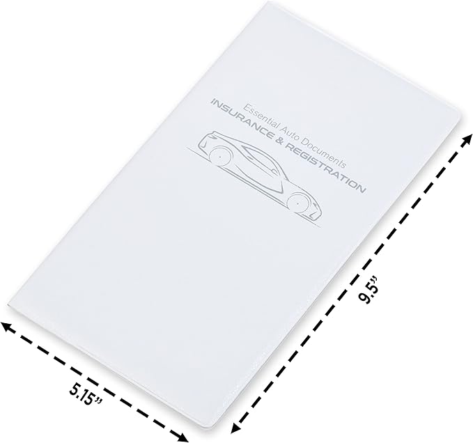 Andalus Auto Registration & Insurance Card Holder Pack of 2, Waterproof Essential Car Registration Holder with Hook & Loop Closure, Perfect for Every Vehicles Glove Boxes (White - 9.5" x 5.15")