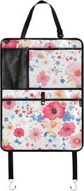JIPONI Car Backseat Organizer, Color Red Flower Automotive Back Seat Protector, Kick Mats with Storage Pockets for Kids Pets, Road Trip Accessories