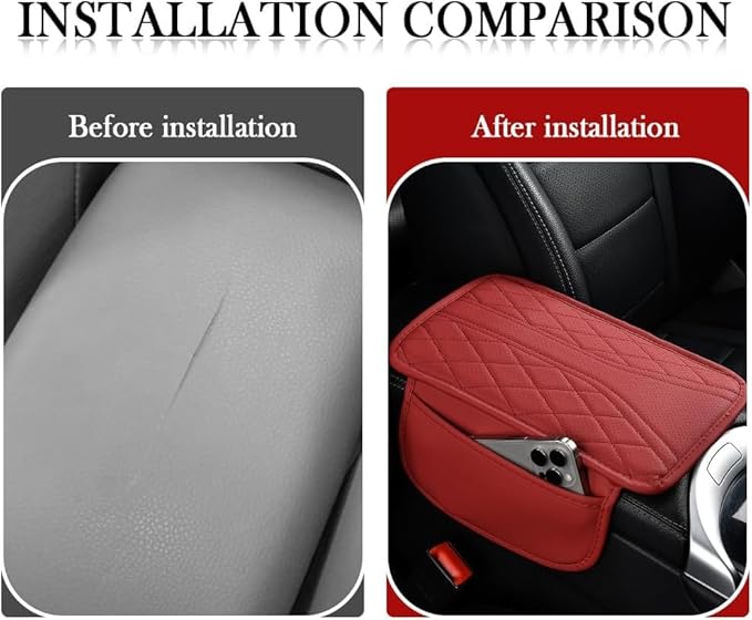 Car Center Console Cover, Microfiber Leather Armrest Cover with Storage Bags & Handmade Stitching, Universal Fit for Most Cars, SUVs, Sedans, Trucks, Auto Interior Accessories Protector