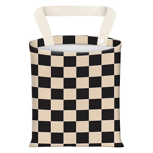 ADQWIOVL Car Garbage Can, Seat Back Hanging Cute Car Trash Can Bag, Car Organizer and Storage Bag for Travelling, Outdoor Cute Black Beige Plaid