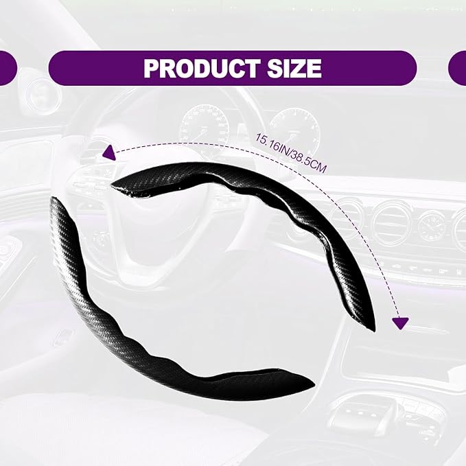 Carbon Fiber Steering Wheel Cover Black Anti Slip Car Steering Wheel Protectior Cover 2Pcs 15 Inch Universal Interior Accessories for Cars (Glossy Black)