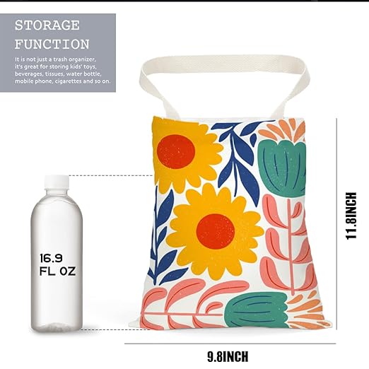 Pykfrhh Danish Floral Car Trash Can, Car Trash Bag Hanging, Waterproof Cars Back Seat Hanging Organizer and Storage Trash Bags for Vehicle Travelling Camping
