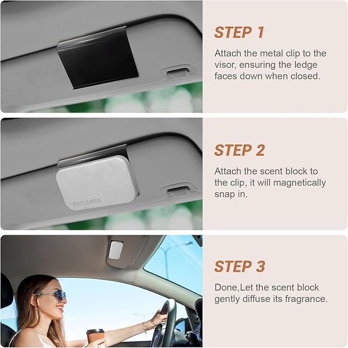 Car Air Freshener, Stone Air Freshener, Automotive Odor Eliminator for Visor Clip- Car Fresheners Long Lasting - CLIP INCLUDED (Amber/Starter Kit)