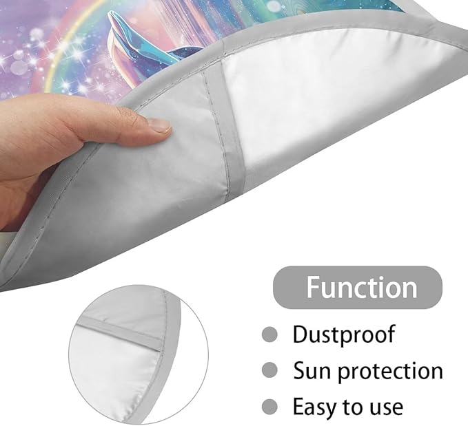 Rainbow Dolphin Sea Pattern Universal Car Steering Wheel Sun Shade Cover Fit Most SUV Truck Van Car Steering Wheel Sun Heat Shield Easy to Install Car Interior Accessories
