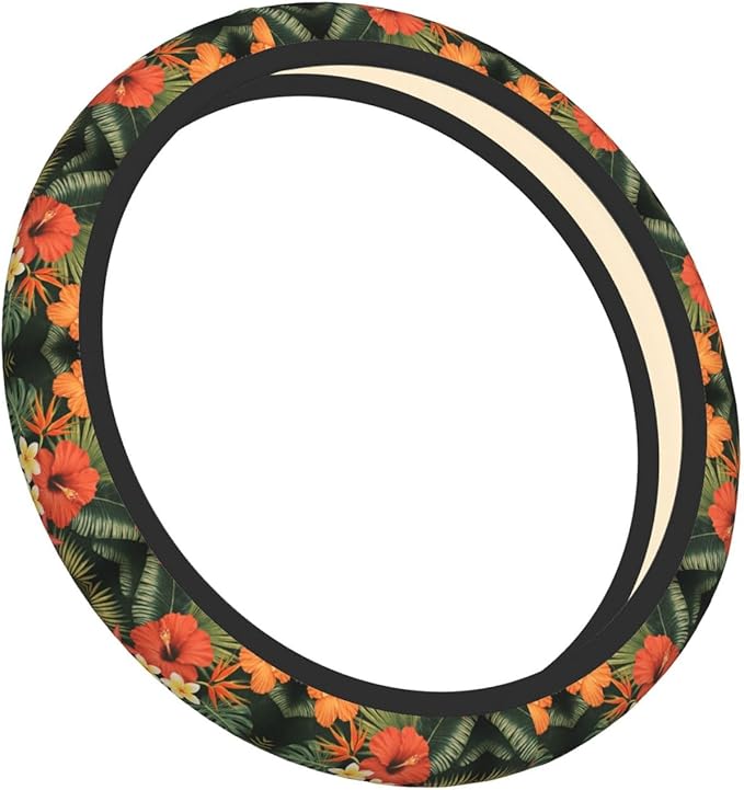 Neoprene Steering Wheel Cover Hawaiian Floral Print Car Steering Wheel Cover Universal Fit for Most Cars