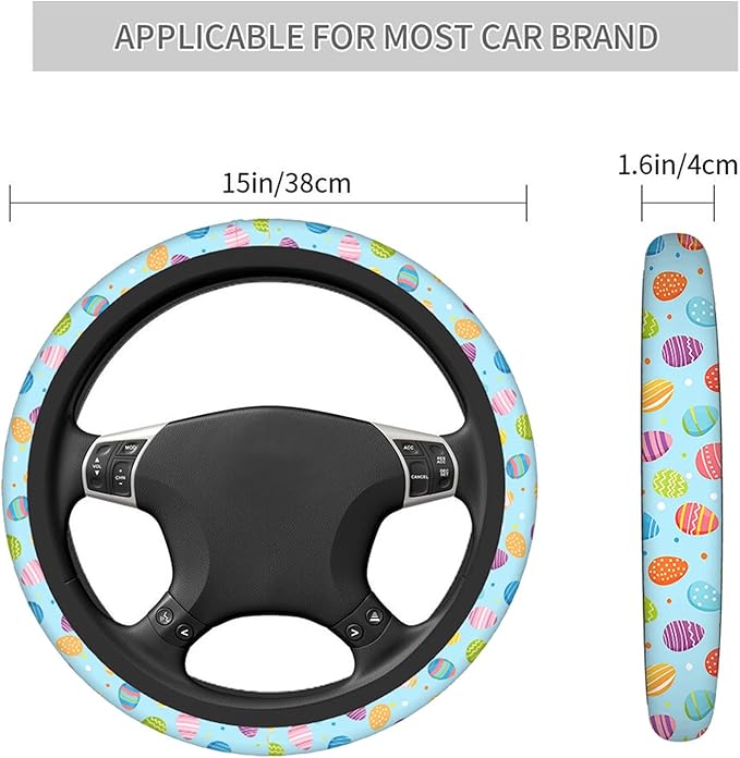Swono Easter Eggs Steering Wheel Cover, Colorful Easter Eggs Breathable Auto Car Steering Wheel Cushion Case for Men Universal 15 Inch Steering Wheel Protection