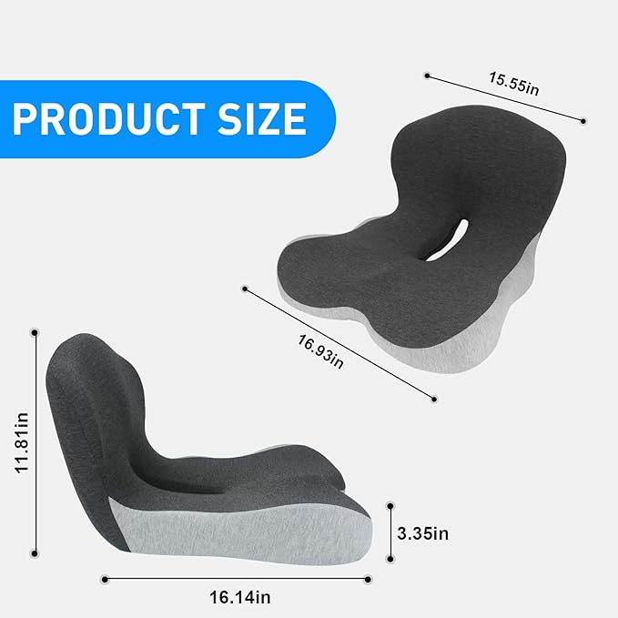 Car Seat Cushion with Lumbar Support for Long Sitting, Ergonomic Memory Foam Driving Seat Cushions for Semi Truck Bus Driver Trucker, Non Slip Office Chair Cushion (Dark Light Gray)