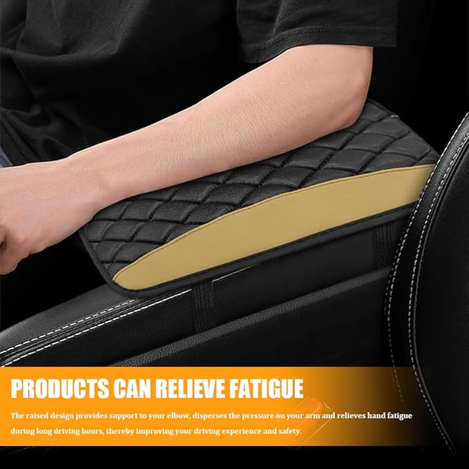 Car Center Console Cover, Leather Waterproof Armrest Seat Box Cushion Pad, Universal Decor Protector Mat, Comfortable Car Decor Accessories Fit for Most Cars, Vehicles, SUVs (Beige)