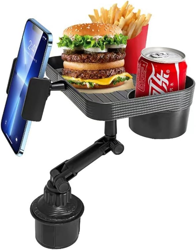 Detachable Car Cup Holder Tray with Food Tray, 360° Rotation - Multi-Purpose, Expandable Organizer and Accessories