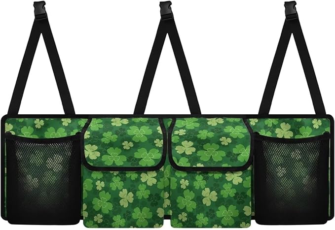 Green Lucky Leaf Car Trunk Organizer, St. Patrick's Day Hanging Seat Back Storage Organizer with Large Pockets, Space-Saving Backseat Car Organizer, Large Capacity Collapsible Bag