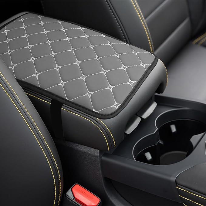 Car Center Console Cushion Pad, Comfortable PU Leather Vehicle Armrest Seat Box Cover, Waterproof Automotive Interior Arm Rest Protector Accessories, Universal Fit (Gray)