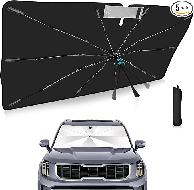 2025 Upgrade Windshield Sun Shade Umbrella Custom Fit for Kia Telluride 2020-2025 Foldable UV Protection Car Cover, Emergency Rain Shield & Dashboard Protector - Durable Auto Accessory