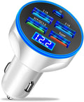 5 Port USB Car Charger, 250W Super Fast Charging Cigarette Lighter Adapter with LED Voltage Monitor, 4USB+Type C Multi Port Car Accessories Interior Compatible with Most Smart Phone (White)