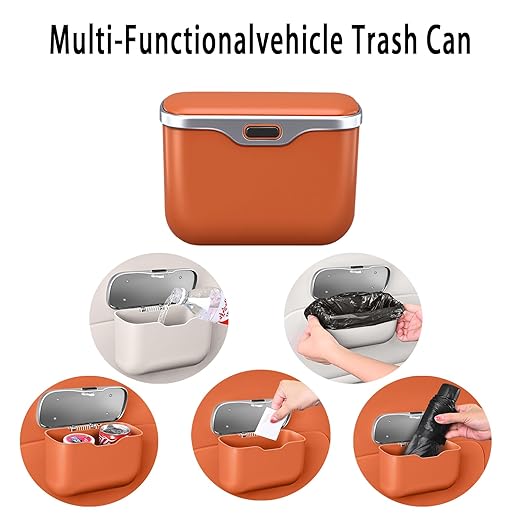 MAIBAOYUAN Car Trash Can with Lid, Leakproof Auto Garbage Bin, Waterproof Car Trash Bag Holder with PU Leather Top for Back of Seat/Door, Fit for SUVs, Sedans, Trucks Beige