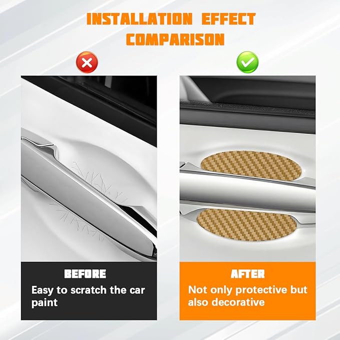 Car Door Handle Cup Protector, 4PCS Carbon Fiber Anti-Scratch Vehicle Door Handle Bowl Sticker, Self-Adhesive Automotive Paint Protective Film, Universal for SUV RV Truck (Golden)