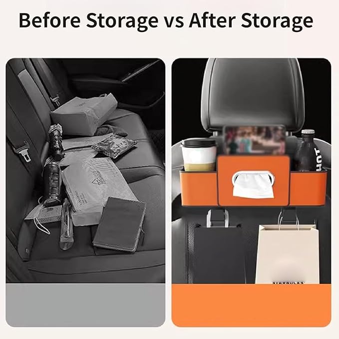 Car Organizers and Storage Box Behind Seat, Car Organizers and Storage Back Seat, With Multiple Pockets, Hanging Car Seat Storage Travel Essentials, Snacks, Bottles (Orange * 2)