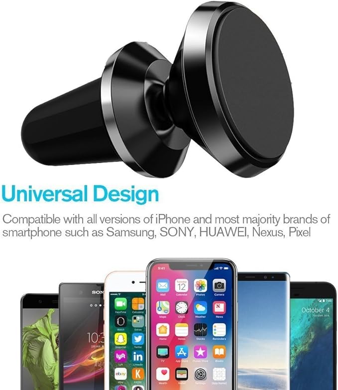 eTECH Magnetic Phone Car Mount Holder, Magnetic Mount Universal Air Vent for iPhone X / 8 Plus / 7 / 6S / 5S, Galaxy S5 / S6 / S7 / S8 / S9, Google Pixel, LG, & Other Smartphones (2Pack Black)