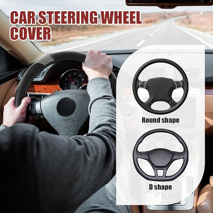 Car Steering Wheel Cover, Steering Wheel Protector, Universal 14.5-15 Inch Microfiber Leather Breathable Auto Steering Wheel Covers, Carbon Fiber Steering Wheel Cover for Women Men (Gray)
