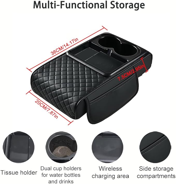 Armrest Cover for Car for GMC Sonoma 2000-2004, 4 in 1 Storage Box Pad with Cup Holders, Center Console Cover Cushion Heightening Pad,A