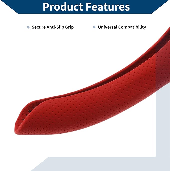 PU Artificial Leather Steering Wheel Cover ABS Car Steering Wheel Protector 14.96" Red Black 1Pc