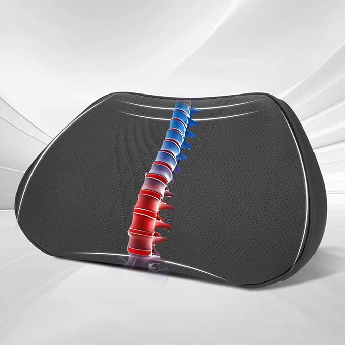 Dapucarin Lumbar Support Pillow for Car Seat, Office Chair Nappa Leather Memory Foam Lower Back Cushion for Back Pain Relief Improve Posture, Ergonomic Back Rest for Gaming Chair, Black, 1PC