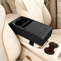 Car Center Console Armrest Pillow, Leather Vehicle Middle Console Protection Cushion with Cup & Phone Holder, Waterproof Automotive Arm Rest Box Cover Accessories, Universal Fit (Black)