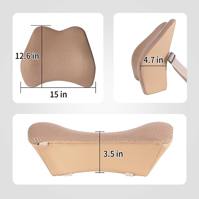 Memory Foam Lumbar Support Pillow for Car - Back Support for Car Seat (Beige)