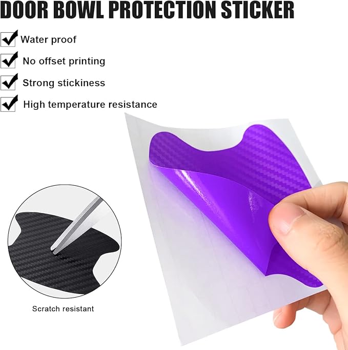 4PCS Car Handle Cup Stickers, Carbon Fiber Scratch Auto Door Protective Film, Non-Marking Car Bowl Protector, Universal Paint Cover Guard for Most Cars, SUV, Van (Purple)