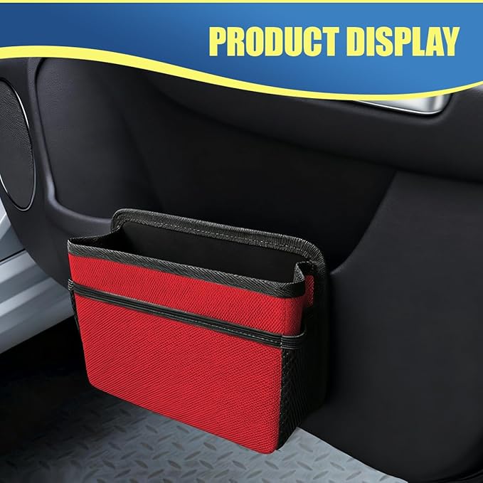 Car Trash Can, Mini Waterproof Hanging Auto Foldable Garbage Organizer Holder, Multi-Pocket Foldable Vehicle Interior Storage Bag Container Accessories for Cars, SUVs, Trucks (Red)