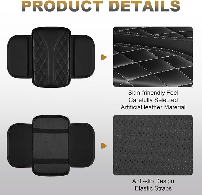 YORKNEIC Center Console Cover Fit for Ford Fusion,Upgraded Faux Leather Car Arm Rest Cover Pad with 2 Storage Bags,Anti-Scratch/Wear-Resistant/Waterproof Car Armrest Cover Protection(Black)