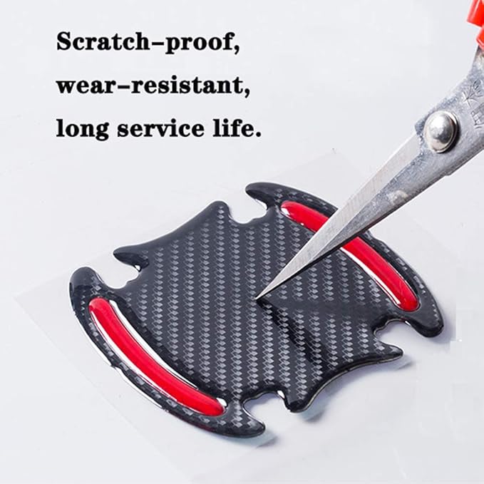 8pcs Universal 3D Carbon Fiber Car Door Handle Paint Scratch Protector Sticker Auto Door Handle Scratch Cover Guard Protective Film Car Outdoor Safety Reflective Strips (Red)