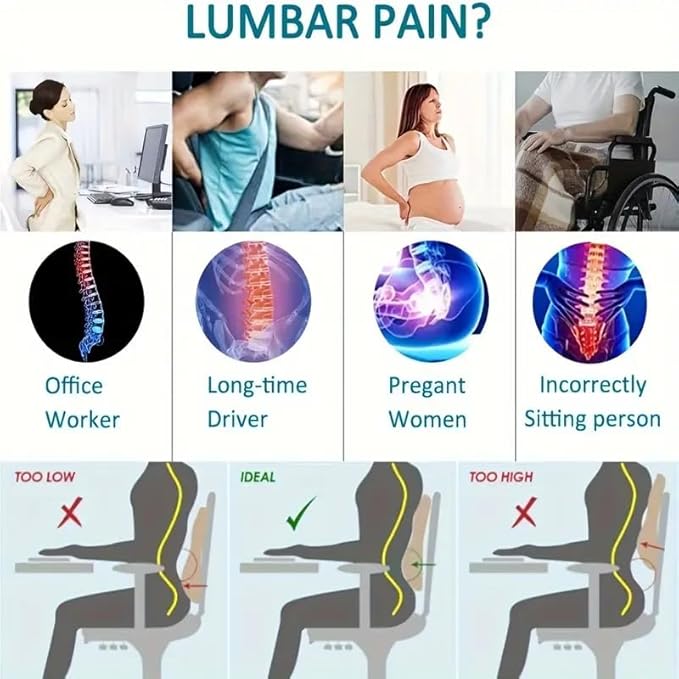 Lumbar Support Pillow，Memory Foam Lumbar Pillow for Lower Back Pain Relief，with Ventilated Mesh and Adjustable Strap， for Office Chair, Car Seat - Black