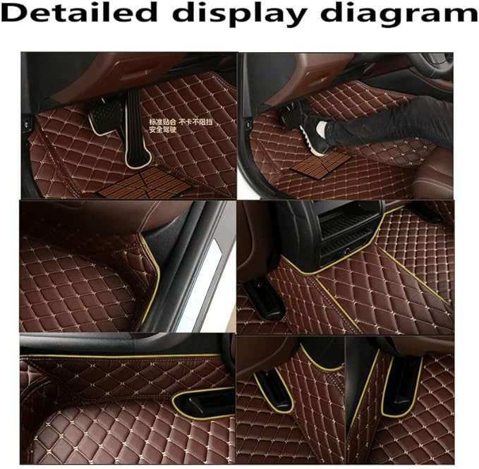 KaiLaiCarCustom Automotive Car Floor Mats for 99.99% Sedan SUV Sports Car Men Women Protection Full Coverage Pads Anti-Slip Leather Floor Lining… (Light Brown Mat Beige Line)